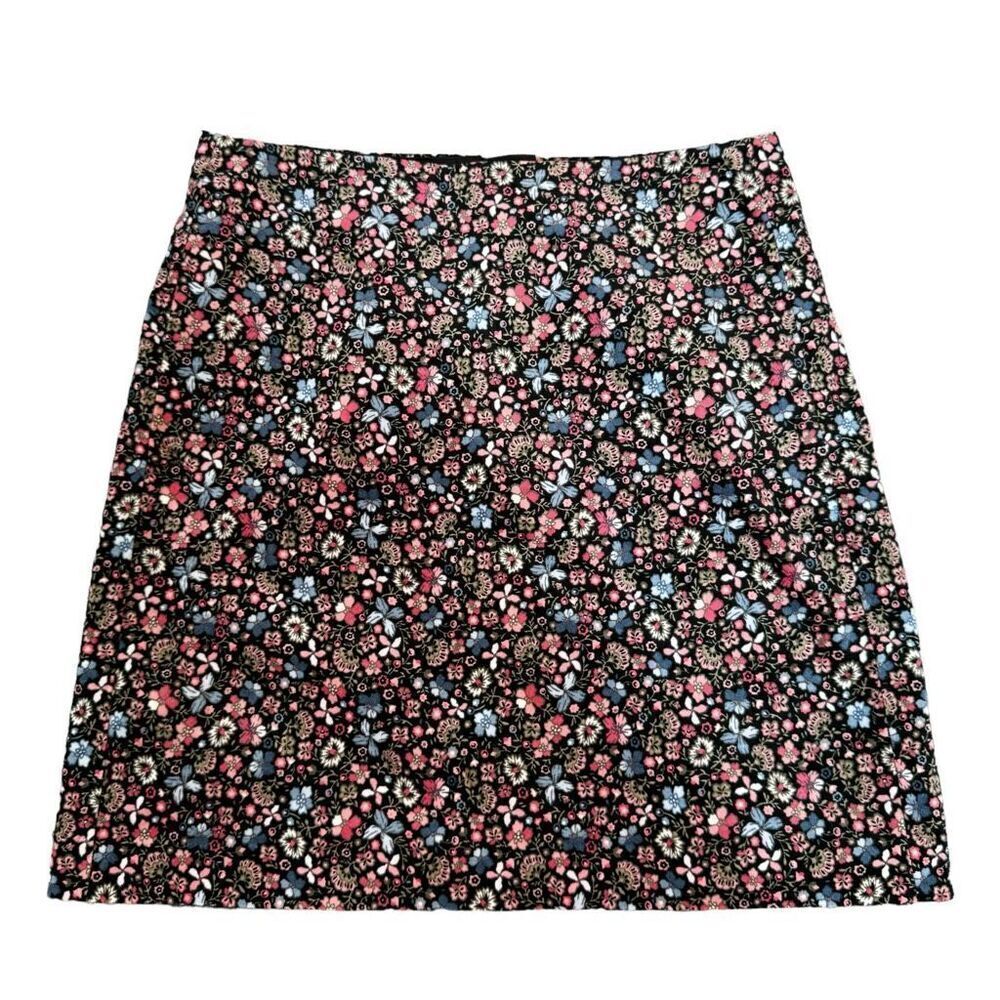 LOFT Black Multi Floral Velvet Mini Skirt Zipper Back Women's size 2